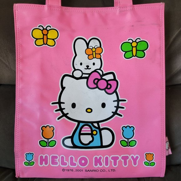 Hello Kitty Womens Pink Shopping Tote Bag Cute Small Flowers - Picture 4 of 9